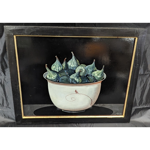 100 - A Bowl of Figs Painting on  board signed 