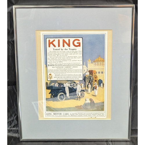 114 - An Original 1915 Framed Advertising Poster for King Motor Cars 52 x 42cm in Frame.   From the countr... 