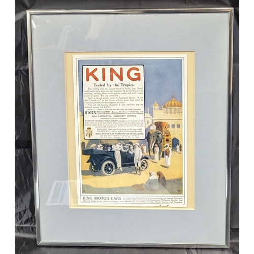 114 - An Original 1915 Framed Advertising Poster for King Motor Cars 52 x 42cm in Frame.   From the countr... 