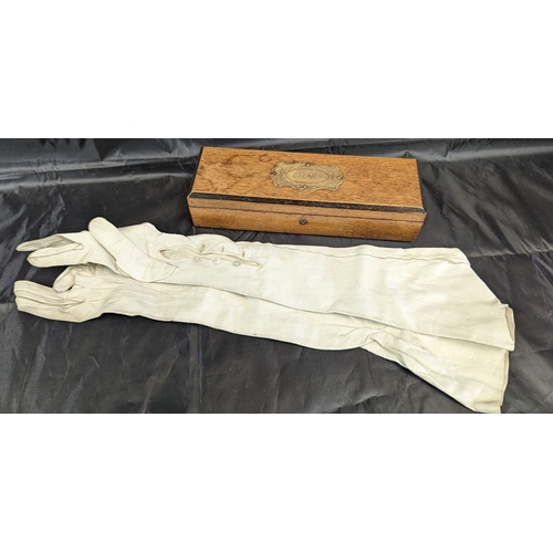 166 - A Pair of Victorian White Kid Leather Gloves and Glove Box.