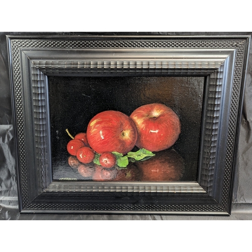 28 - Carlos Laharrague ( Spanish 1930) Still Life of an Red Apples. 18 inches x 15 inches in Frame , Visi... 