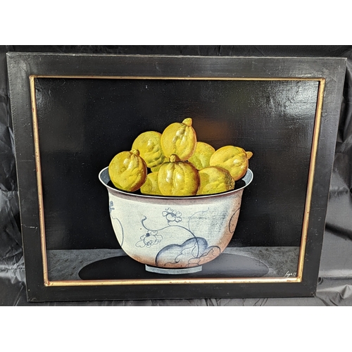 98 - A Bowl of Lemons Painting on  board signed 