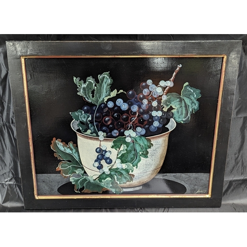 99 - A Bowl of Grapes Painting on  board signed 