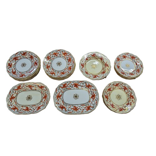 2 - A collection of 11 Antique Red and Gold Coalport  Part Dinner Service, circa 1891 - hand painted des... 