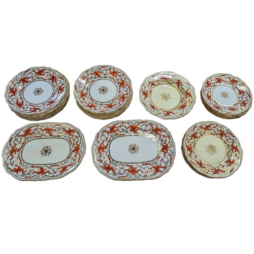 2 - A collection of 11 Antique Red and Gold Coalport  Part Dinner Service, circa 1891 - hand painted des... 