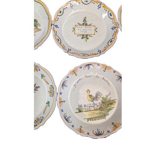 25 - A quantity of Nevers Fiance Earthenware Rimmed Plates with 18th Century Revolutionary Polycrome Deco... 