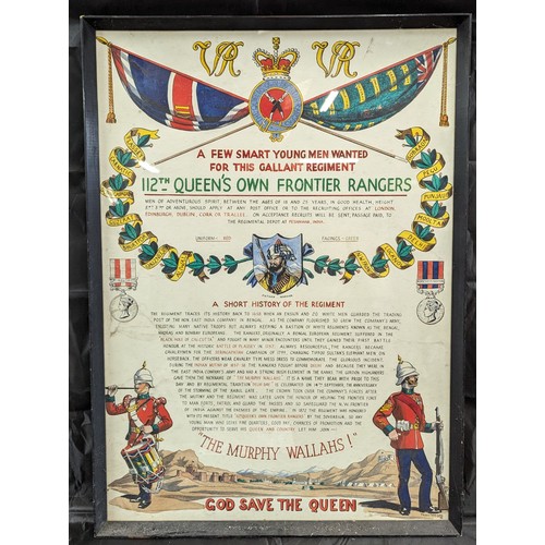 15 - 112th Queens Own Frontier Rangers Recruitment Poster 82cm H x 52cm W in Frame