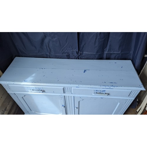 262 - Blue painted sideboard with 2 drawers and 2 cupboards - 96 x 153 x 45cm