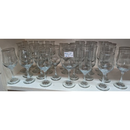 367 - A quantity of antique twisted stem glasses - 10x Champagne - 5x Red wine - 12x White wine.   From th... 