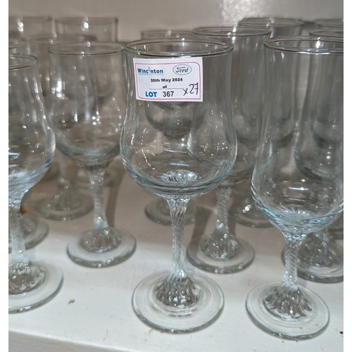 367 - A quantity of antique twisted stem glasses - 10x Champagne - 5x Red wine - 12x White wine.   From th... 