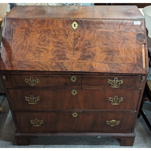 453 - Mahogany Bureau - in need of repair to hinges - Fold Out Top Taken off - all parts present  .