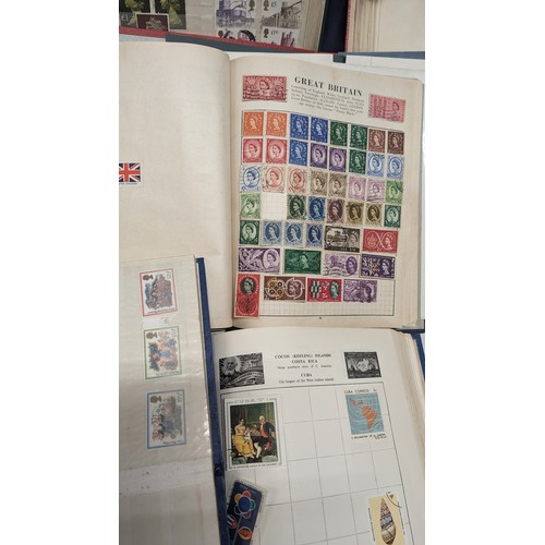 499 - A huge selection of stamps in School Boy Albums with Worldwide, Commonwealth, Channel Islands and mo... 