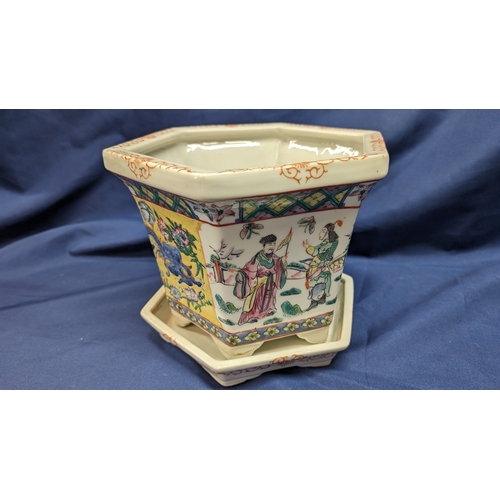 104 - Fine Chinese Famille Rose Hexagonal Jardiniere and Stand , Believed to be of the Republic Period.   ... 