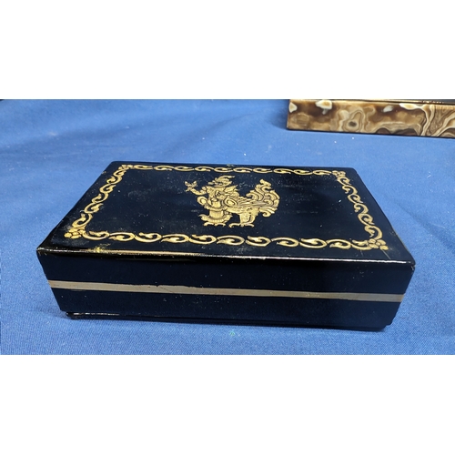 109 - A Selection of Vintage Trinket Boxes:- Hand Carved Wooden Jewellery Box/ Tarot Box with Gold Leaf De... 