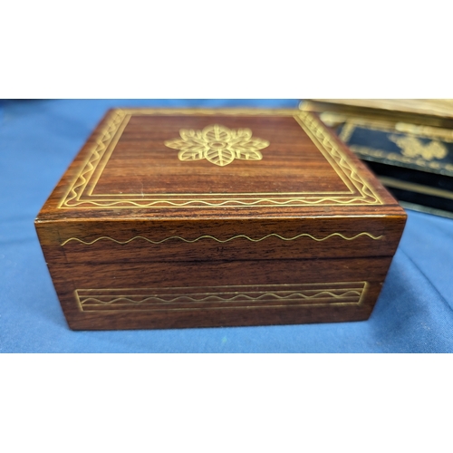 109 - A Selection of Vintage Trinket Boxes:- Hand Carved Wooden Jewellery Box/ Tarot Box with Gold Leaf De... 