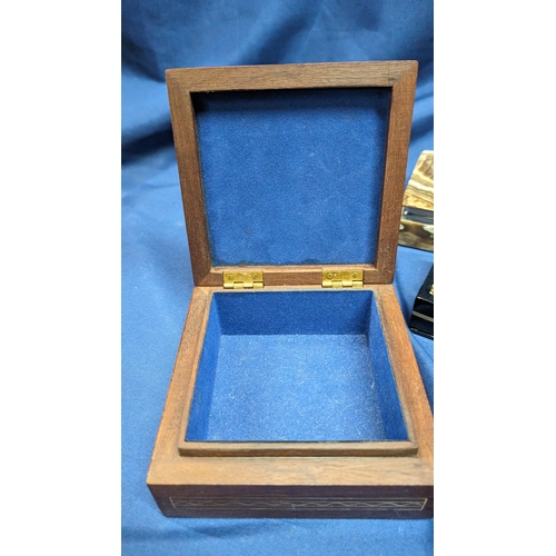 109 - A Selection of Vintage Trinket Boxes:- Hand Carved Wooden Jewellery Box/ Tarot Box with Gold Leaf De... 