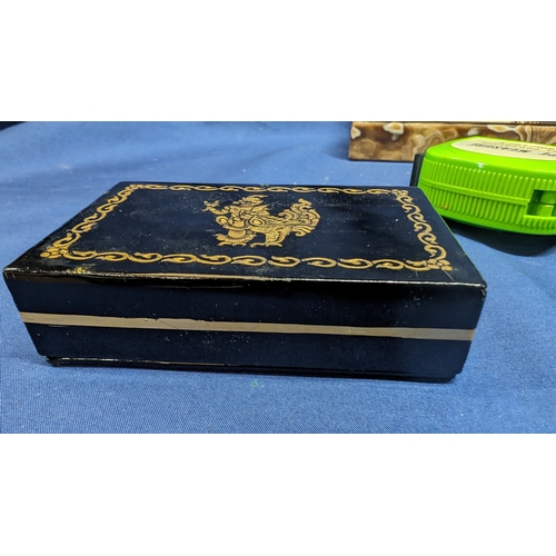 109 - A Selection of Vintage Trinket Boxes:- Hand Carved Wooden Jewellery Box/ Tarot Box with Gold Leaf De... 