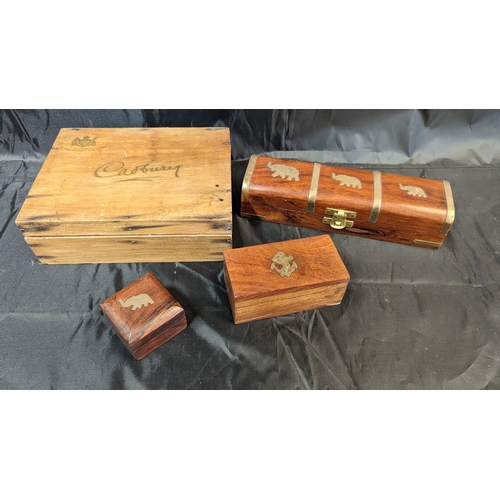 865 - A Vintage Wooden Cadburys Chocolate Box and Other Wood and Brass Boxes