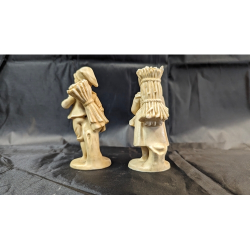 866 - A Pair of Royal Rudolstadt Antique Figures of a Boy and Girl Collecting Wheat