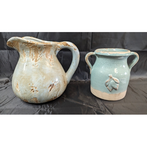 112 - A Large Glazed Pottery Jug and a Ceramic Parlane Jar