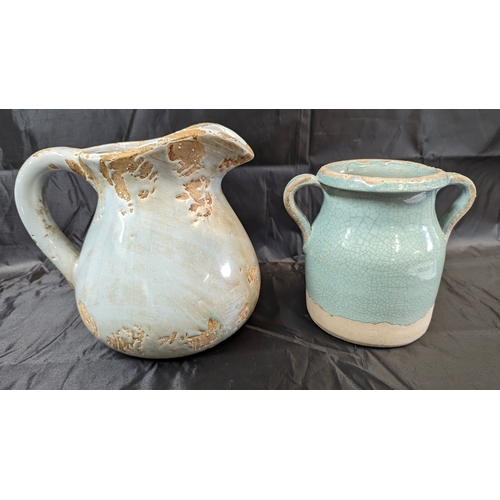 112 - A Large Glazed Pottery Jug and a Ceramic Parlane Jar