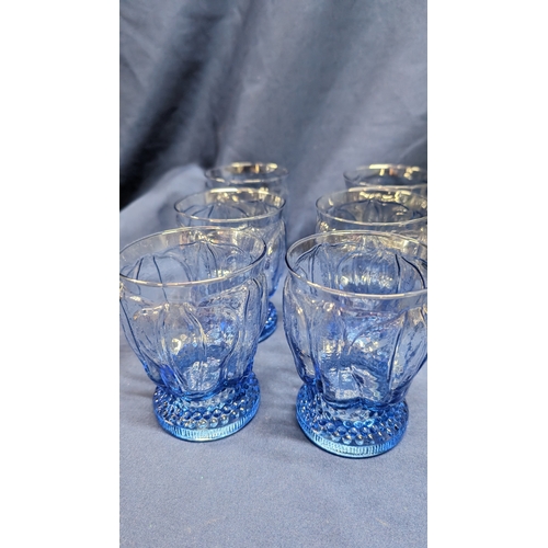 1208 - A Selection of Vintage Glasses inc. 
- Set of Art Deco Blue Pressed Glass Beakers with Bubble Rim Ba... 