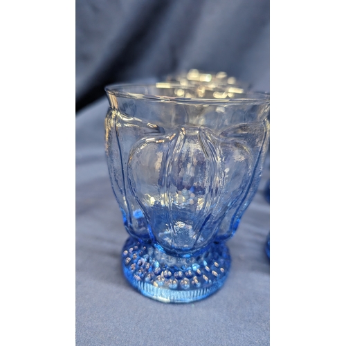 1208 - A Selection of Vintage Glasses inc. 
- Set of Art Deco Blue Pressed Glass Beakers with Bubble Rim Ba... 