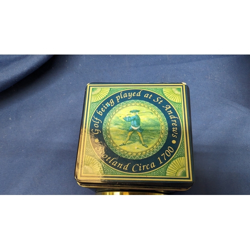 167 - Vintage Clock Tea Tins by Roger Lascelles x 2. - Golf at St Andrews Scotland 3.5