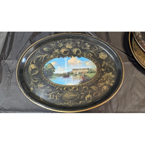 1171 - A yellow Italian tole and black oval tray. Chatsworth House vintage metal tray and Gerdie Schaffer o... 