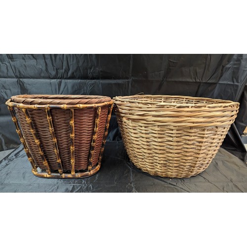 1178 - A wicker log basket and bamboo and wicker bin 
Bin - 30 x 40 x 30 
Log Basket - 30 x 50 diameter
  F... 