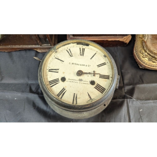 1246 - An Assortment of Clock Cases and Boule Bracket Clock Case. D Mc Gregor & Co Bulkhead Clock etc.