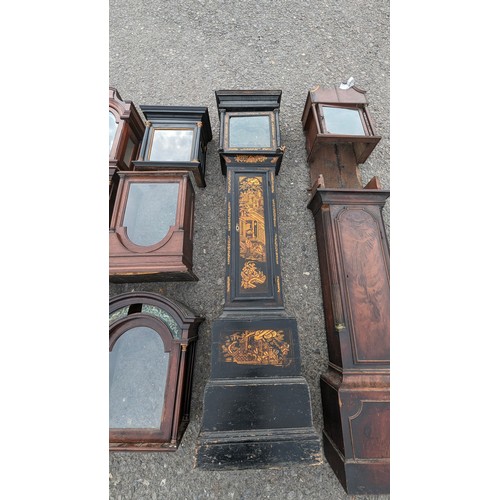 1250 - 3 x Longcase Clock Cases and Assorted Hoods