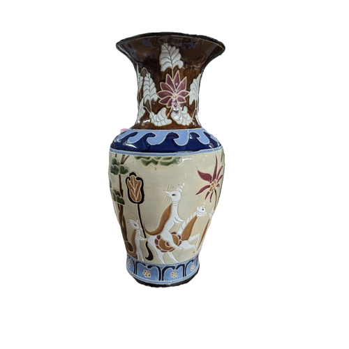 68B - A Large Hand Painted Vase with Mice and Cats Motif - 52cm Tall