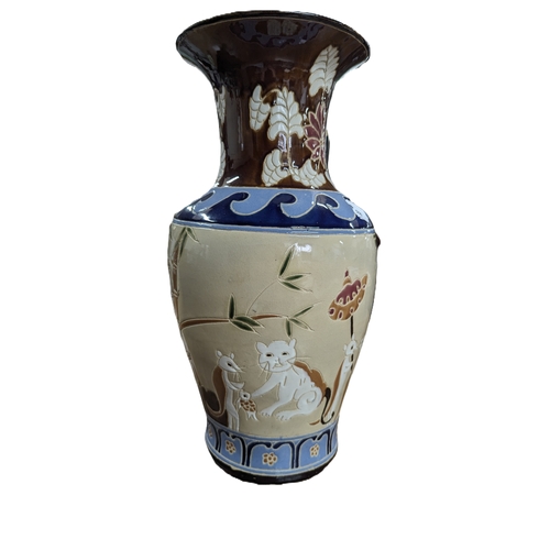 68B - A Large Hand Painted Vase with Mice and Cats Motif - 52cm Tall