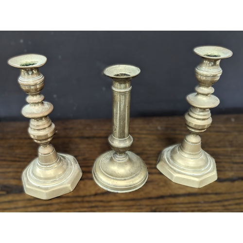 701G - Vintage Brass Candlesticks x 3