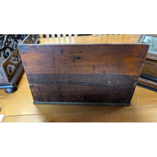 448A - A Collection of Antique Desk Tidies, Letter Racks - 2 x Wooden and 1 Metal with Decorative Base