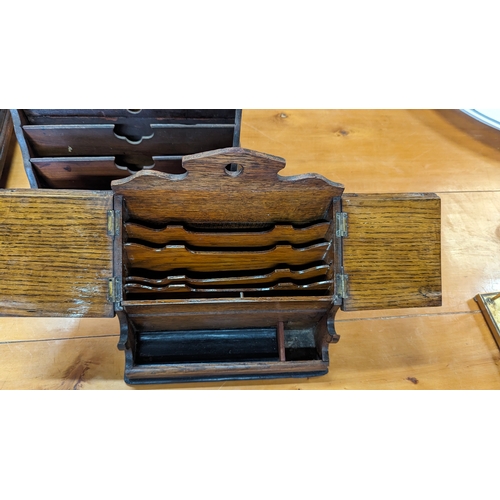 448A - A Collection of Antique Desk Tidies, Letter Racks - 2 x Wooden and 1 Metal with Decorative Base