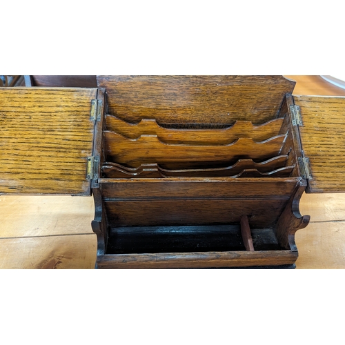 448A - A Collection of Antique Desk Tidies, Letter Racks - 2 x Wooden and 1 Metal with Decorative Base