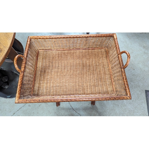 537B - Antique Bamboo and Wicker Butlers Serving Table - Removable Serving Tray. 670mm H, 610mm L, 455mm W ... 