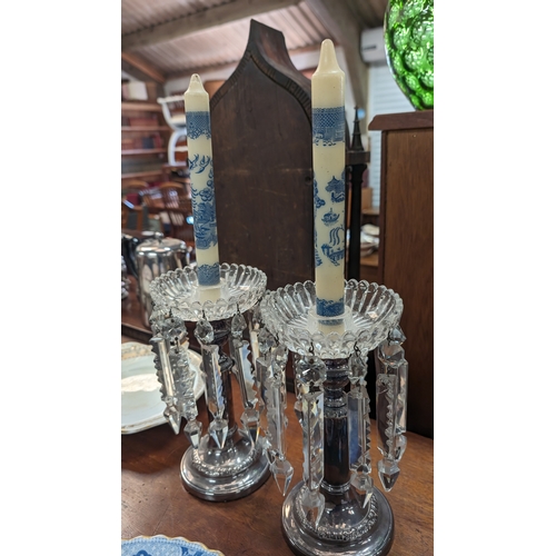 135 - Vintage Silver Plated Crystal Candle Holders