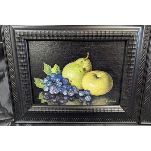 27 - Carlos Laharrague ( Spanish 1930) Still Life of an Apple, Pear and Grapes. 18 inches x 15 inches in ... 