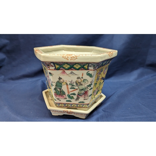 104 - Fine Chinese Famille Rose Hexagonal Jardiniere and Stand , Believed to be of the Republic Period.   ... 