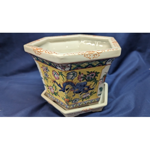 104 - Fine Chinese Famille Rose Hexagonal Jardiniere and Stand , Believed to be of the Republic Period.   ... 