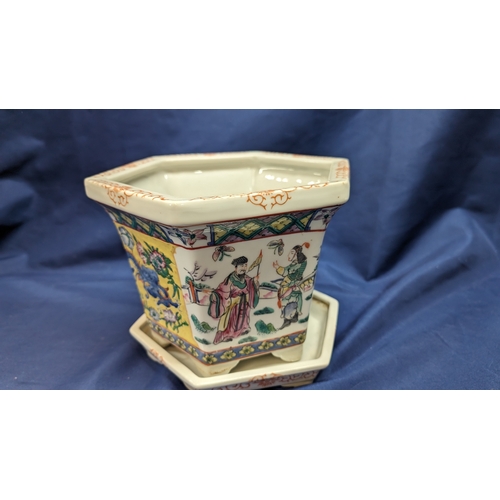 104 - Fine Chinese Famille Rose Hexagonal Jardiniere and Stand , Believed to be of the Republic Period.   ... 