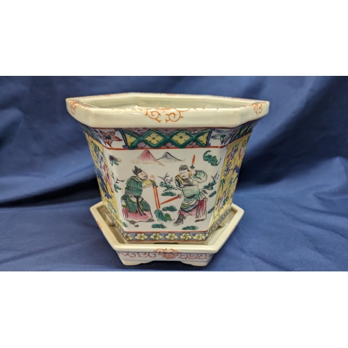 104 - Fine Chinese Famille Rose Hexagonal Jardiniere and Stand , Believed to be of the Republic Period.   ... 