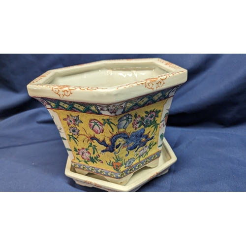 104 - Fine Chinese Famille Rose Hexagonal Jardiniere and Stand , Believed to be of the Republic Period.   ... 