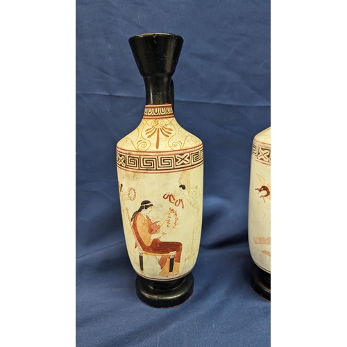 134 - Attic White Ground Lekythos P. Vaglis Museum Replicas Pottery Vases x 2 . 32cm High   From the count... 