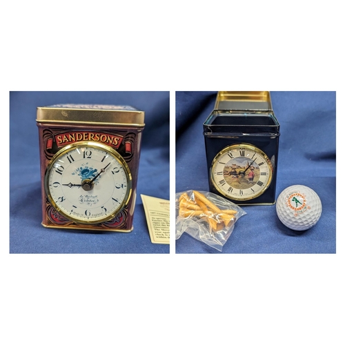 167 - Vintage Clock Tea Tins by Roger Lascelles x 2. - Golf at St Andrews Scotland 3.5