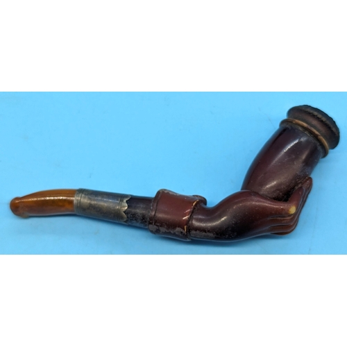 175 - A Meerschaum pipe and Royal Coat of Arms leather cigar case