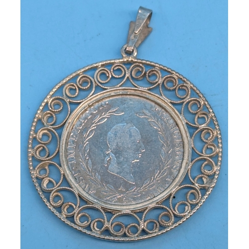 233 - An 1827 Austrian King Francis 20 Kreuzer coin in silver pendant setting